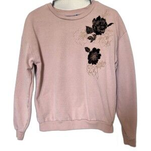 APT 9 Y2K Sweater Womens Small Pink Floral Embroidered Pullover Sequin Detail